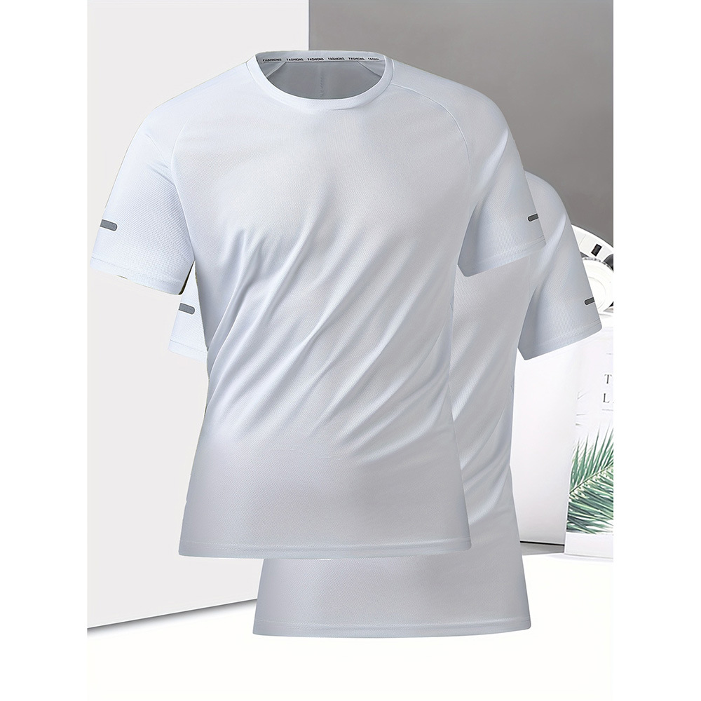 Conjunto de 2 camisetas unissex masculinas de secagem rápida - Camisetas de verão respiráveis, folgadas e com gola redonda para uso casual e ao ar livre._voghion.com