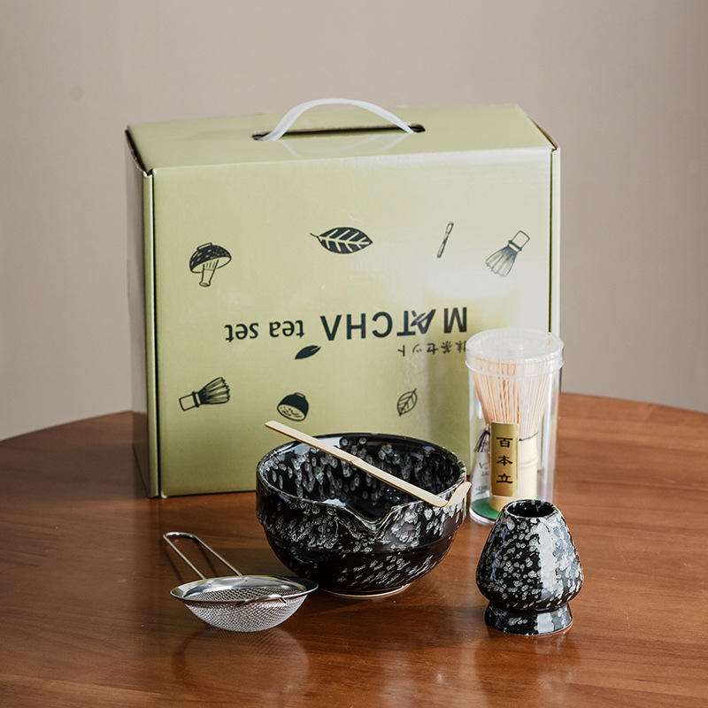 [가마가 검게 변함] 해머 패턴 배 말차 그릇 5종 세트(선물 상자)