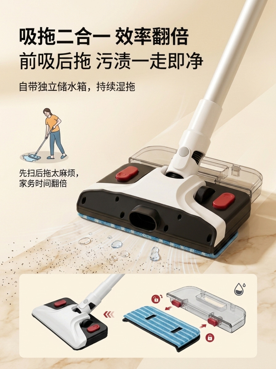 Cross-Border Car Vacuum Cleaner, Household High-Power Handheld Vacuum and Mop Combo, High-Power Cat Hair Removal Wireless Vacuum Cleaner