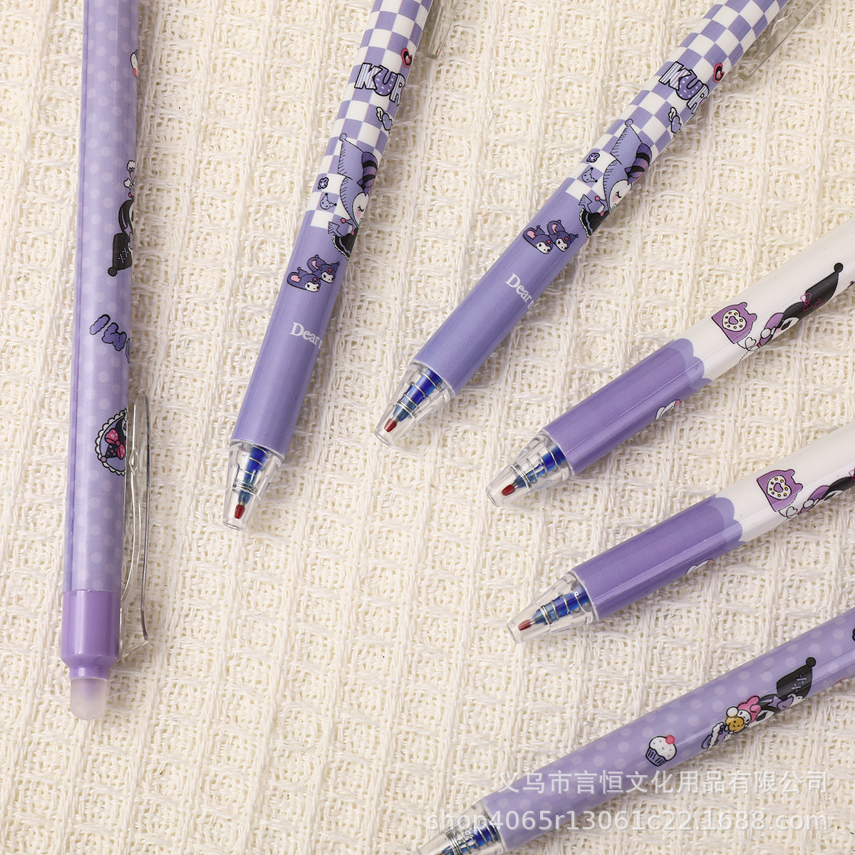 Bolígrafo borrable Sanrio de dibujos animados, bolígrafo de góner de presión térmica fácil de frotar, bolígrafo de prueba de pincel de dibujos animados lindo Kuromi