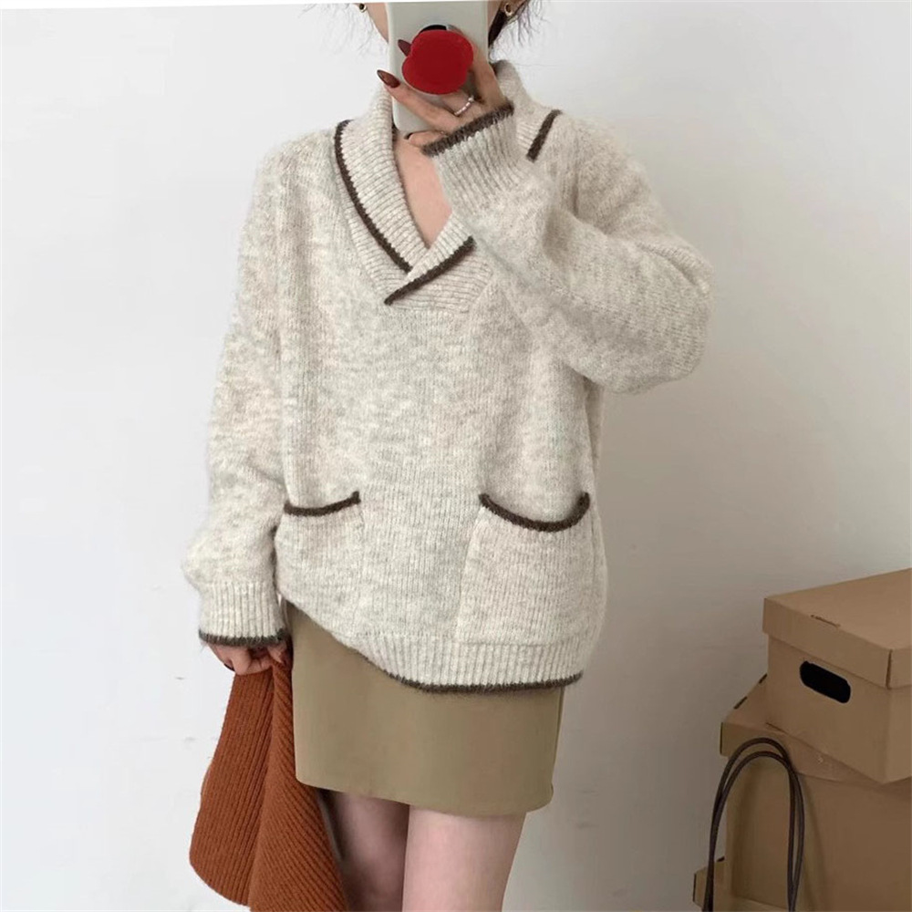 24 Dongpuyuan coreano de diseño retro suéter suelto casual camiseta de punto blusa