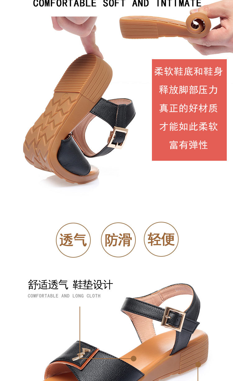 Dép sandal nữ quai chữ V đế bằng da thật mềm mại mùa hè — đen chi tiết 4