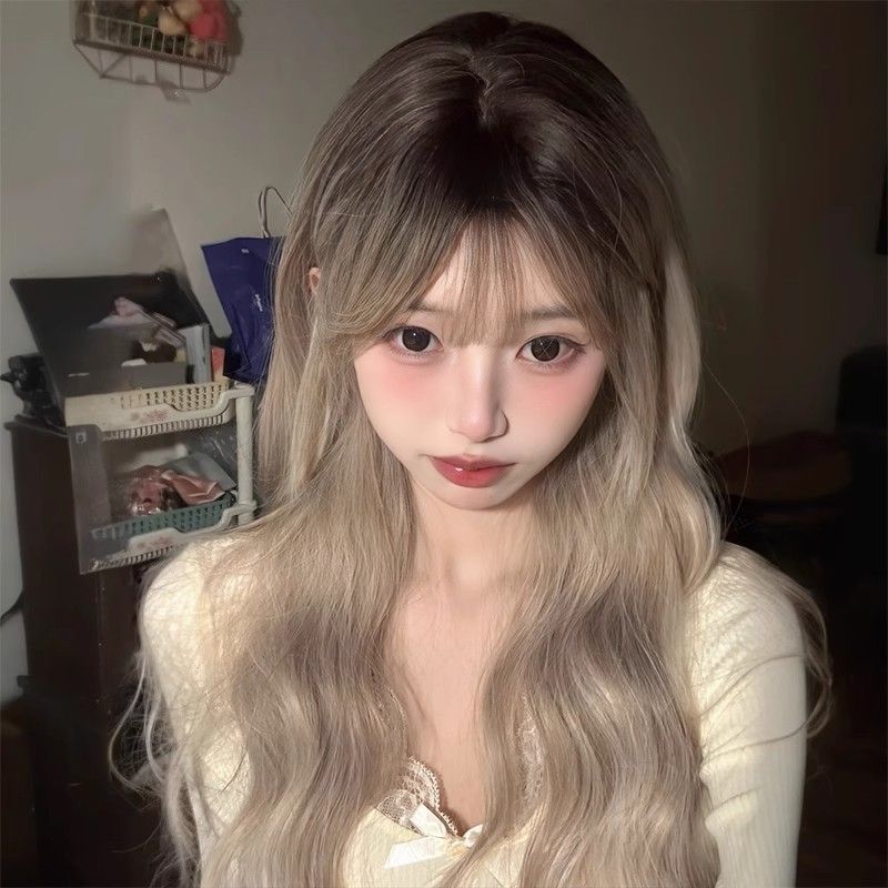 许昌子棋假发亚裔挑染假发女灰粽渐变长发欧美风长卷发整顶全头套|undefined
