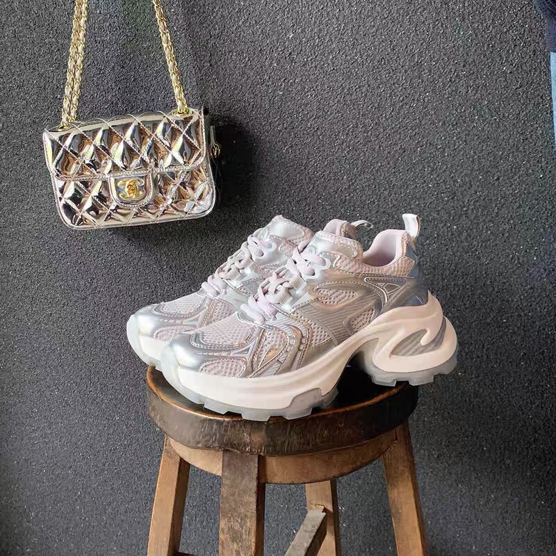 Cowhide Version~2026 Summer Trendy Ins-Style Lightweight Sneakers with Breathable Mesh and Thick-Soled Height-Increasing Dad Shoes for Women