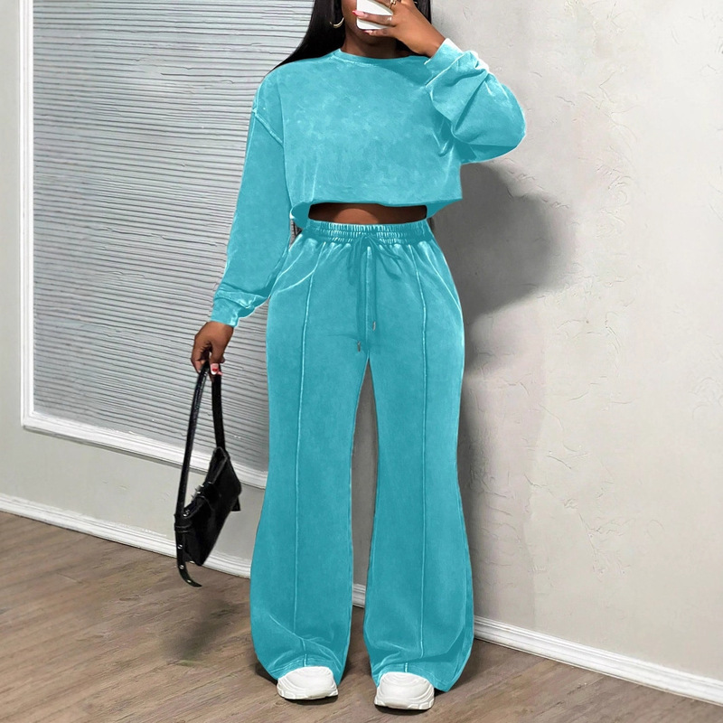 2025 春と秋の新アマゾンヨーロッパとアメリカの貿易婦人服ファッション長袖スポーツとレジャーウォッシュスウェットシャツスーツ|undefined