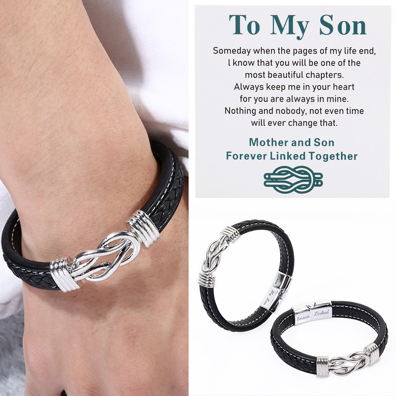 Cross-Border Men's Bracelets European and American Braided Magnetic Buckle Pu Leather Bracelet Amazon Punk Alloy Geometric Bracelet Wholesale