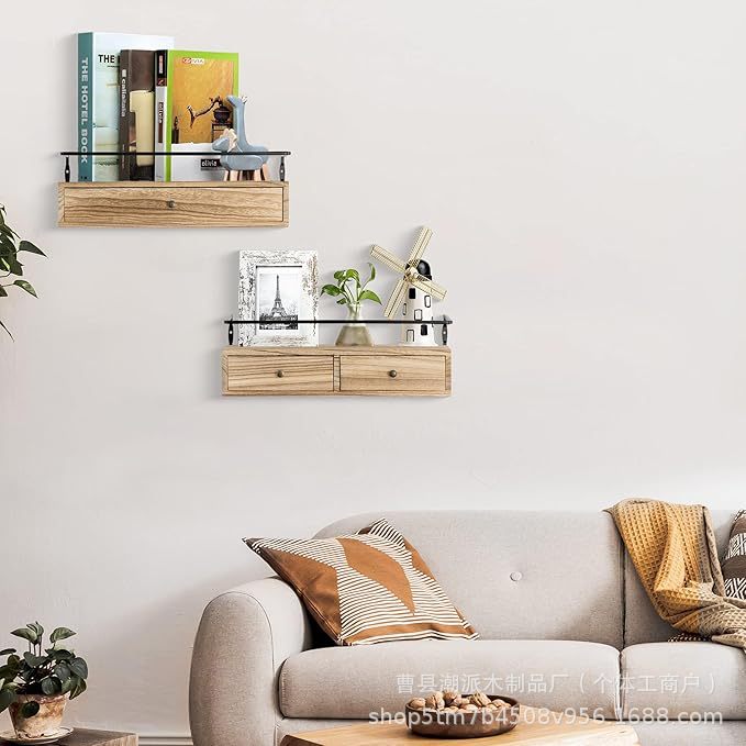 Cross-Border Wooden Storage Rack Wall-Mounted Bathroom Wall-Mounted Suspended Rack Kitchen Spice Storage Organizer with Drawer