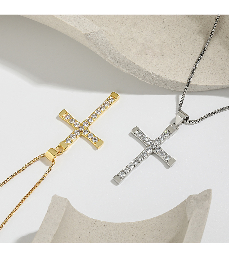 Rhinestones Inlay Material Pendant Necklace Classification Street Occasion Fashion Cross Copper Rhinestones Pendant Necklace
