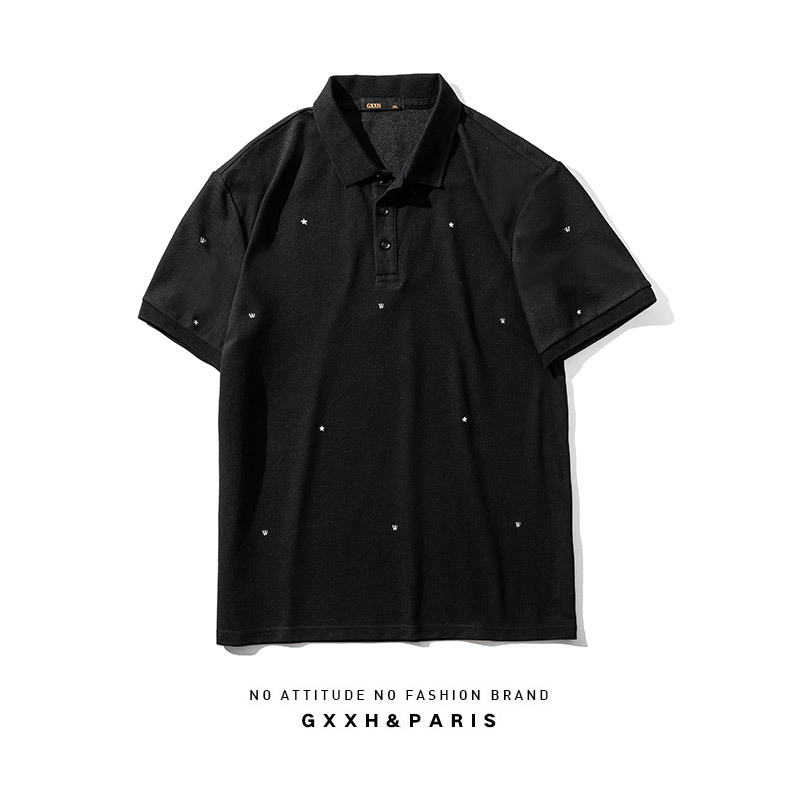 Marca de moda más tamaño de los hombres más el tamaño Polo de los hombres suelta casual bordado solapa manga corta Polo camisa