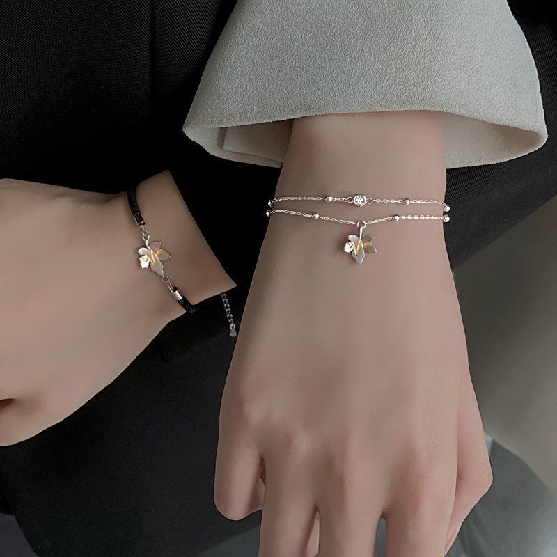 Pulsera hoja de arce para parejas joya elegante san valentín_voghion.com