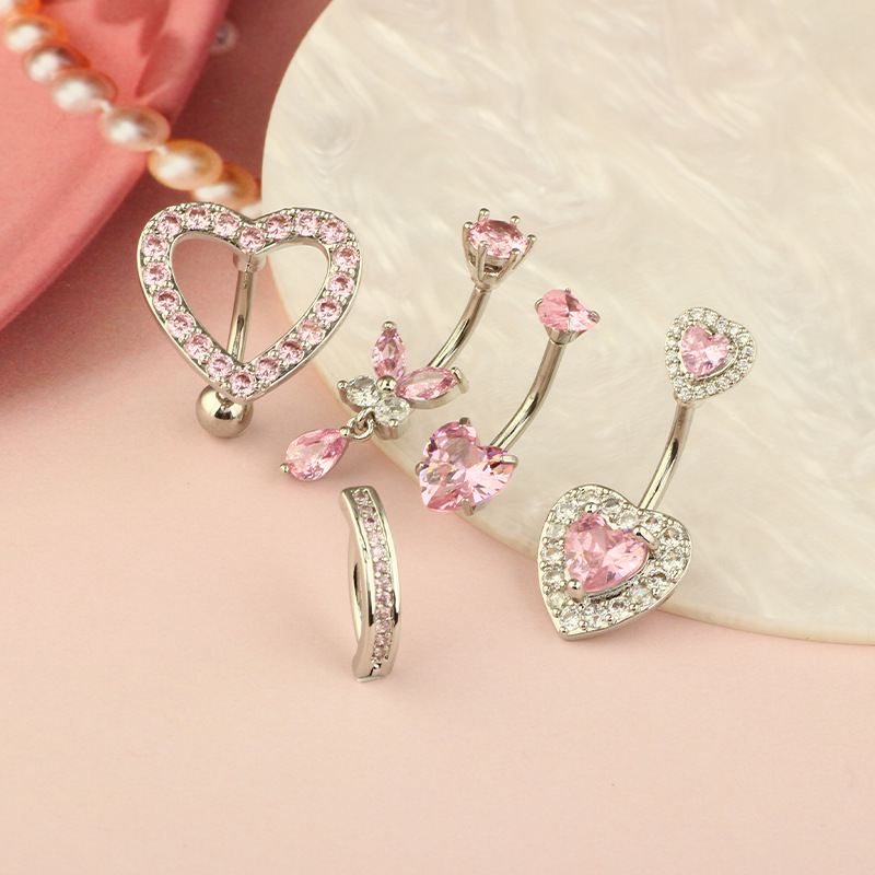 5g Weight Zircon Inlay Material 1 Piece Belly Rings Simple Style Heart Shape 304 Stainless Steel Inlay Zircon