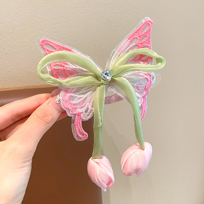 Nuevo niño súper hada tulipán mariposa placa artefacto horquilla parte posterior de la cabeza clip de cola de caballo niña princesa accesorios para el cabello estilo occidental