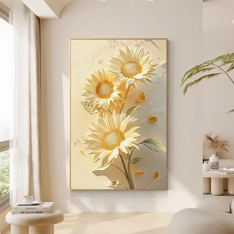 Girasoles de viento crema sala de estar pintura decorativa floral textura sofá fondo pared pintura de piso puerta de entrada mural