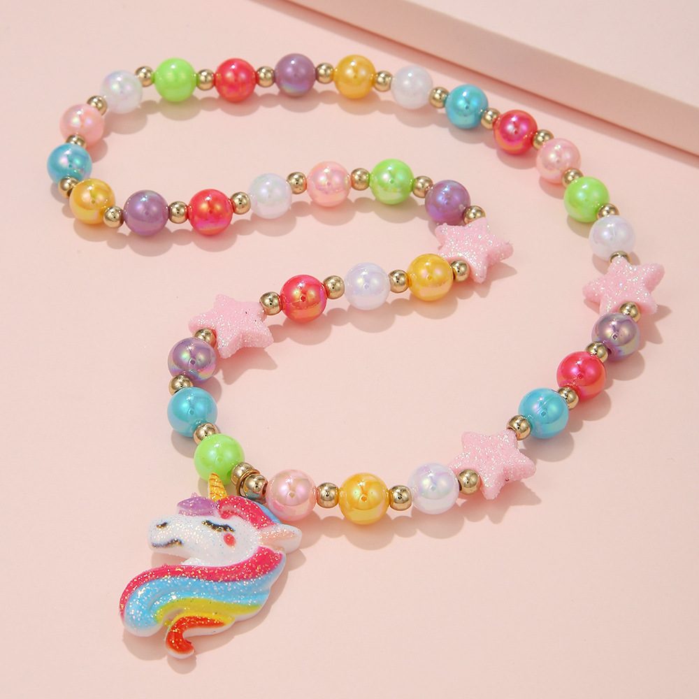 Simple Style Star Unicorn Plastic Resin Beaded Handmade Girlu0027S Necklace 1 Piece