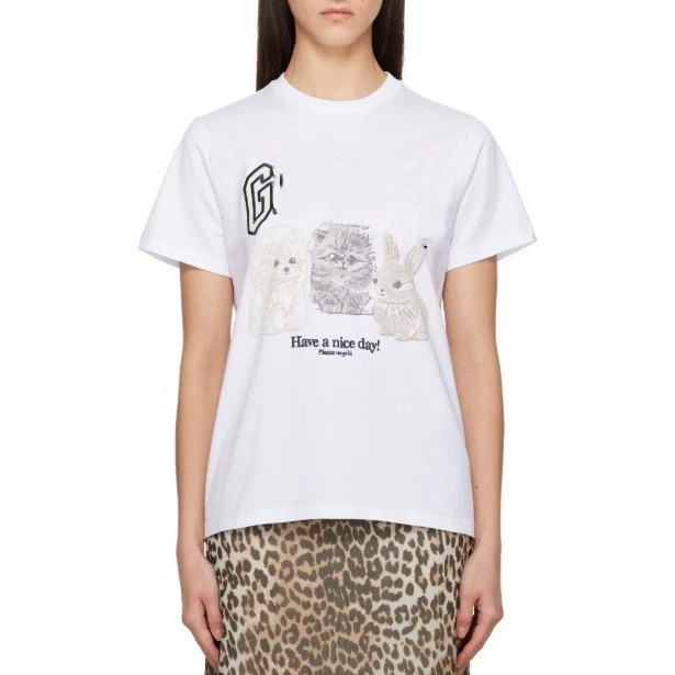 Ga In-Stock 26 Cute Cat and Rabbit Print Short-Sleeve T-Shirt, Round Neck, All-Cotton, Sports Casual Pullover for Women Ga In-Stock 26 Cute Cat and Rabbit Print Short-Sleeve T-Shirt, Round Neck, All-Cotton, Sports Casual Pullover for Women