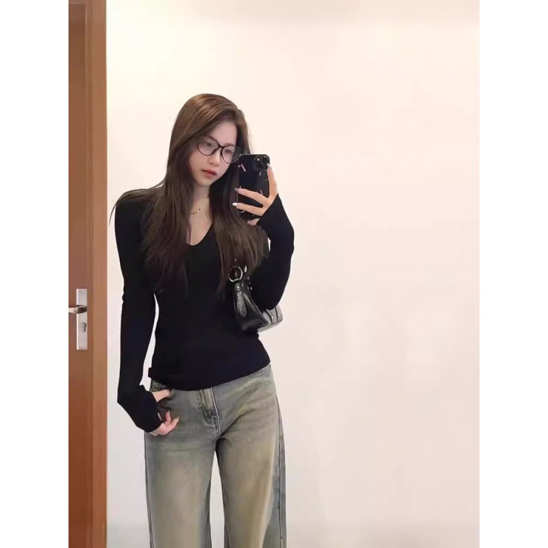 Black base body-friendly spring demi-season long-sleeve