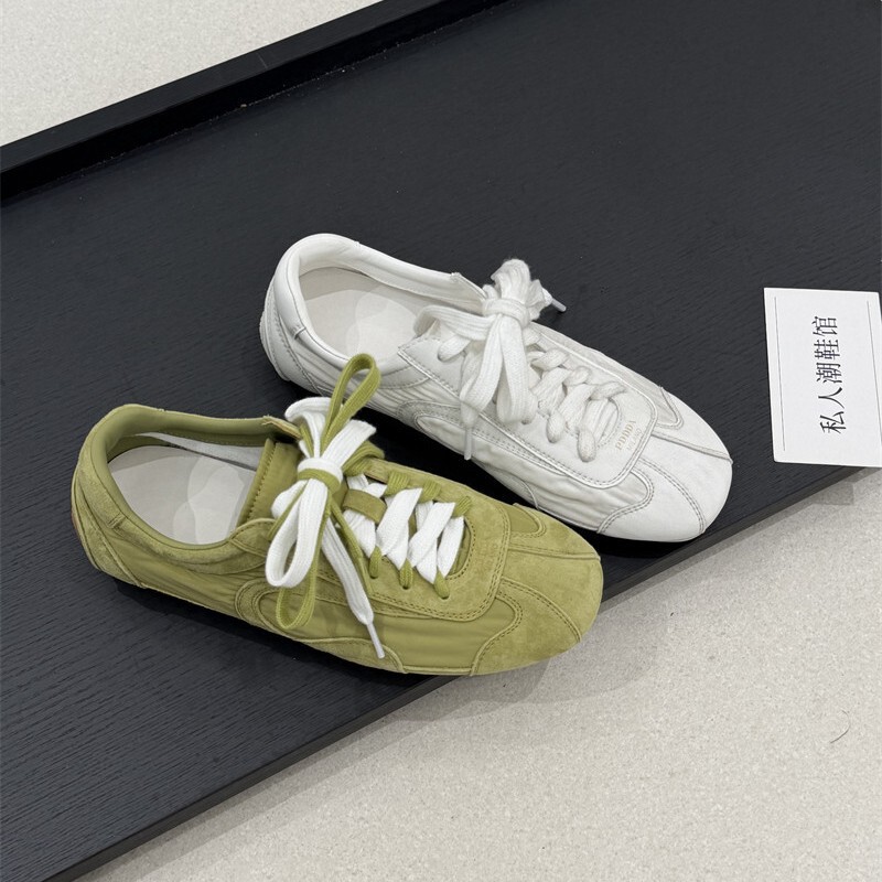 High-Appearance, Comfortable Sports Shoes~ Green Lace-Up German Training Shoes for Women, Versatile Lightweight Sneakers, Fashionable Forrest Gump Shoes for Women