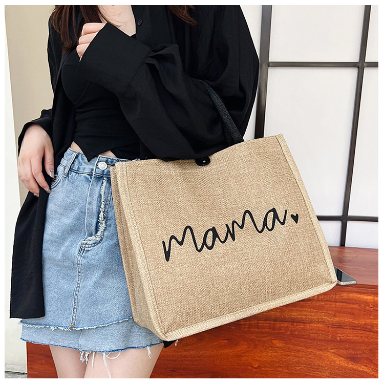 Double Shoulder Straps Strap Type Handbag Bags Type Women's Vintage Style Letter Cotton And Linen Shopping Bags