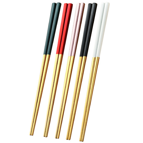 葡萄牙304不锈钢筷子家用防滑方筷银筷子套装网红ins筷子