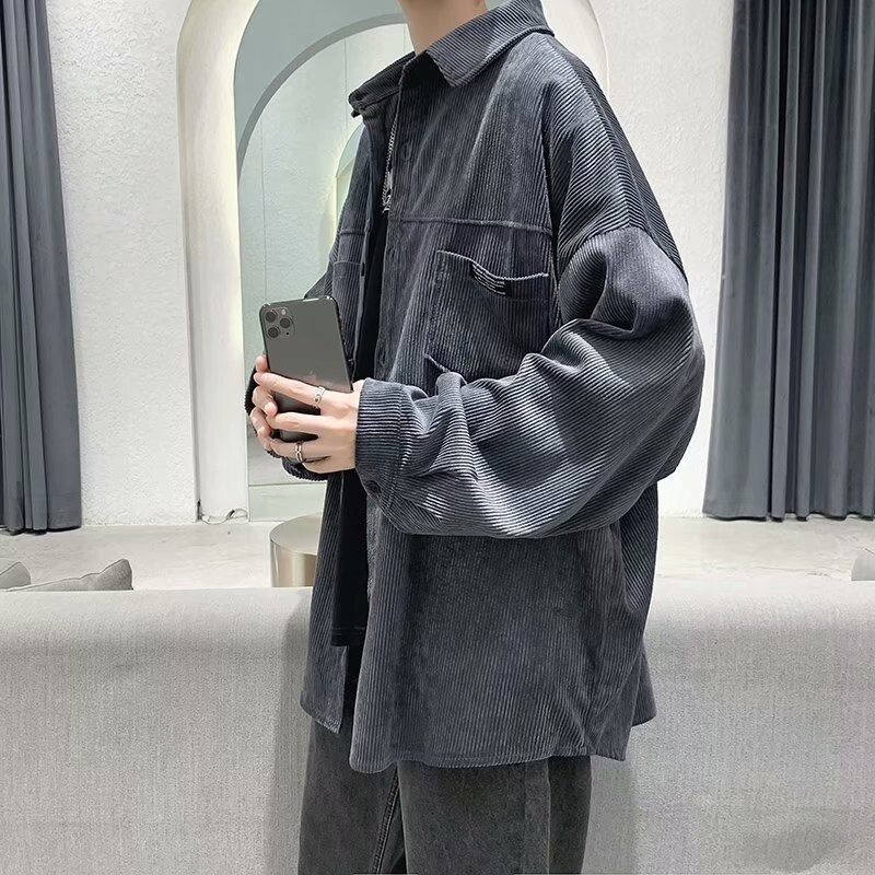 Japanese-Style Hong Kong Corduroy Jacket Men's Spring and Autumn Trendy Ins Long-Sleeve Shirt Men's Loose Casual Jacket