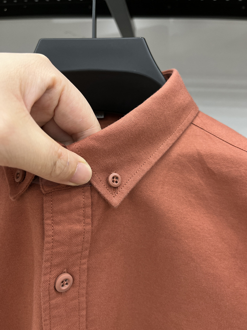 Men's Long-sleeve Embroidered Shirt Solid Colour Casual Autumn Top_voghion.com
