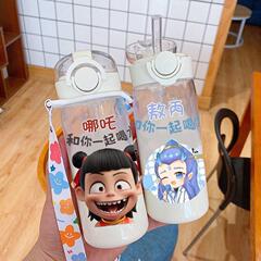 哪吒敖丙水杯儿童水杯吸管夏季学生食品级塑料耐摔杯子上学包邮..
