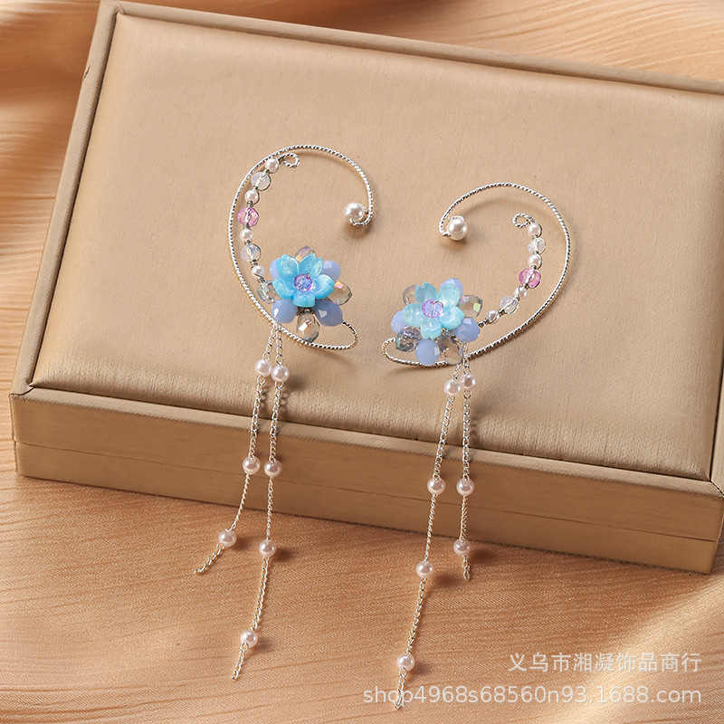Popular foreign trade item: Non-pierced ear clips, angel-themed children's handmade ear clips, European and American hot-selling cross-border earrings, tassel earrings for women