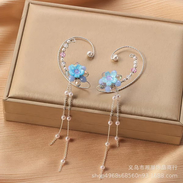 Popular foreign trade item: Non-pierced ear clips, angel-themed children's handmade ear clips, European and American hot-selling cross-border earrings, tassel earrings for women
