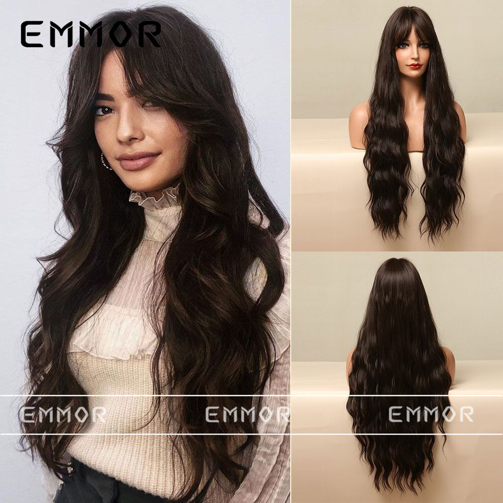 Peluca europea y americana hembra negro marrón de ocho caracteres flequillo largo pelo rizado en stock Peluca de pelo de alta temperatura cosplay de seda