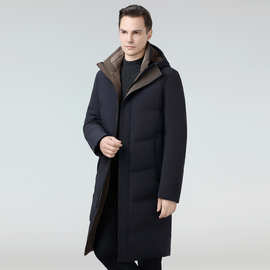 2025冬专柜男士防寒羽绒服长款休闲保暖白鸭绒青中年男式连帽外套