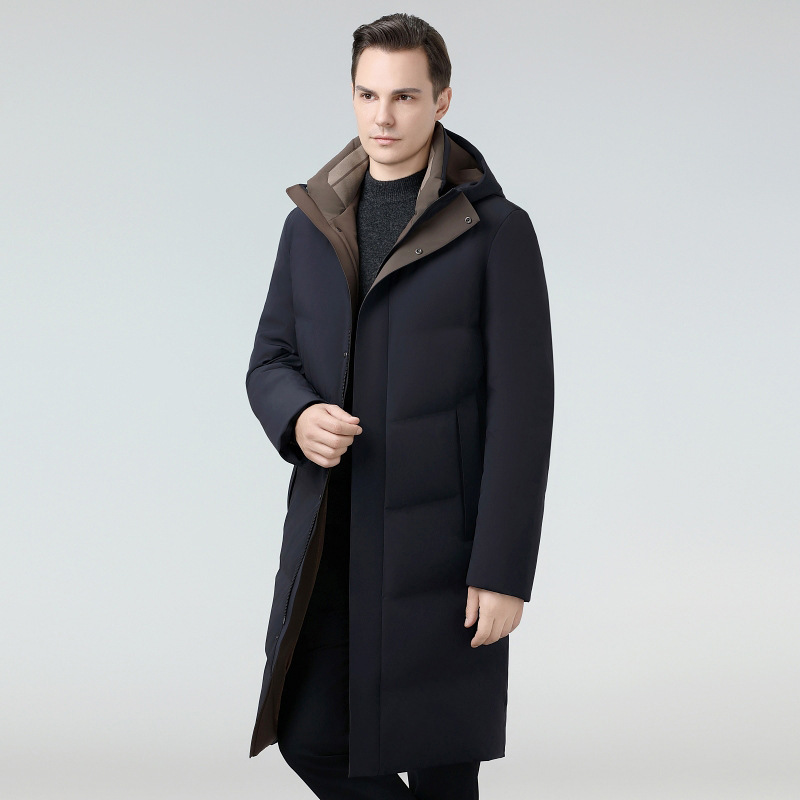 2025 Winter Counter Men's Cold-Proof down Jacket Long Casual Warm White Duck down Green and Middle-Aged Men's Hooded Jacket
