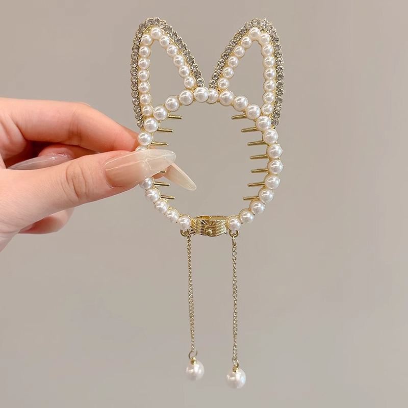 Nuevo estilo chino mariposa botón de cabello para mujeres de alta calidad flores de perla clips de cola de caballo lujoso clips de agarre de cabeza posterior falda de caballo adornamiento para el cabello