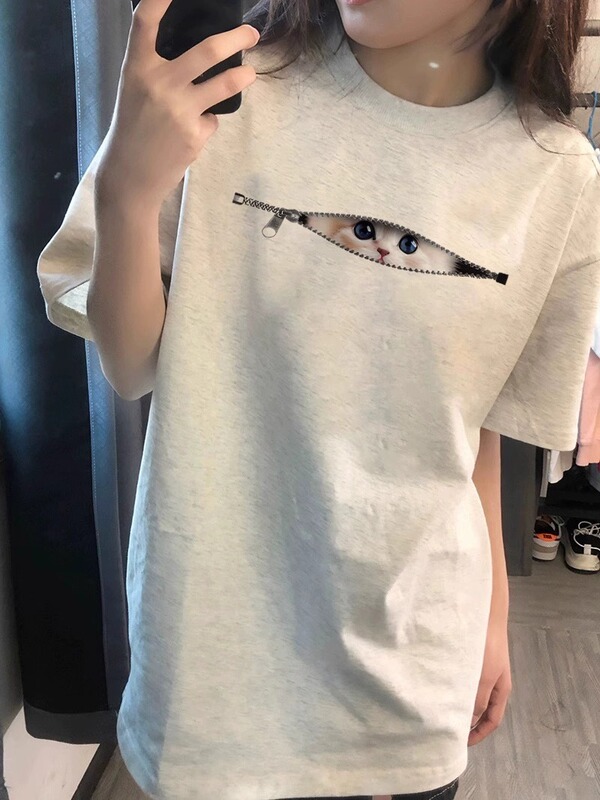 独特超好看短袖t恤女夏2025新款纯棉洋气百搭美式宽松慵懒风上衣t|undefined