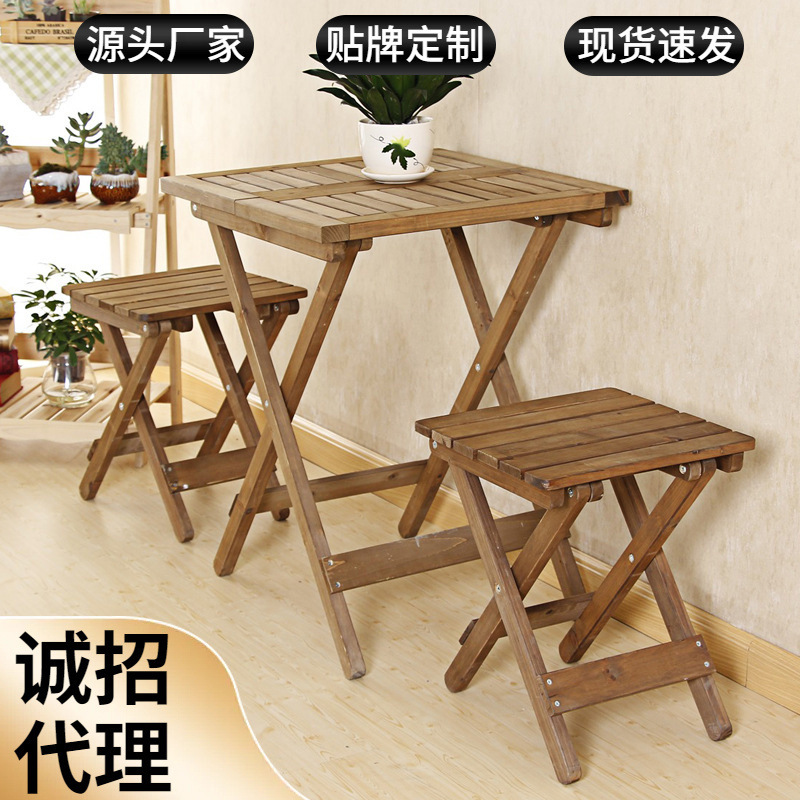 Factory direct solid wood folding table outdoor portable stall Leisure set wooden balcony tables and chairs