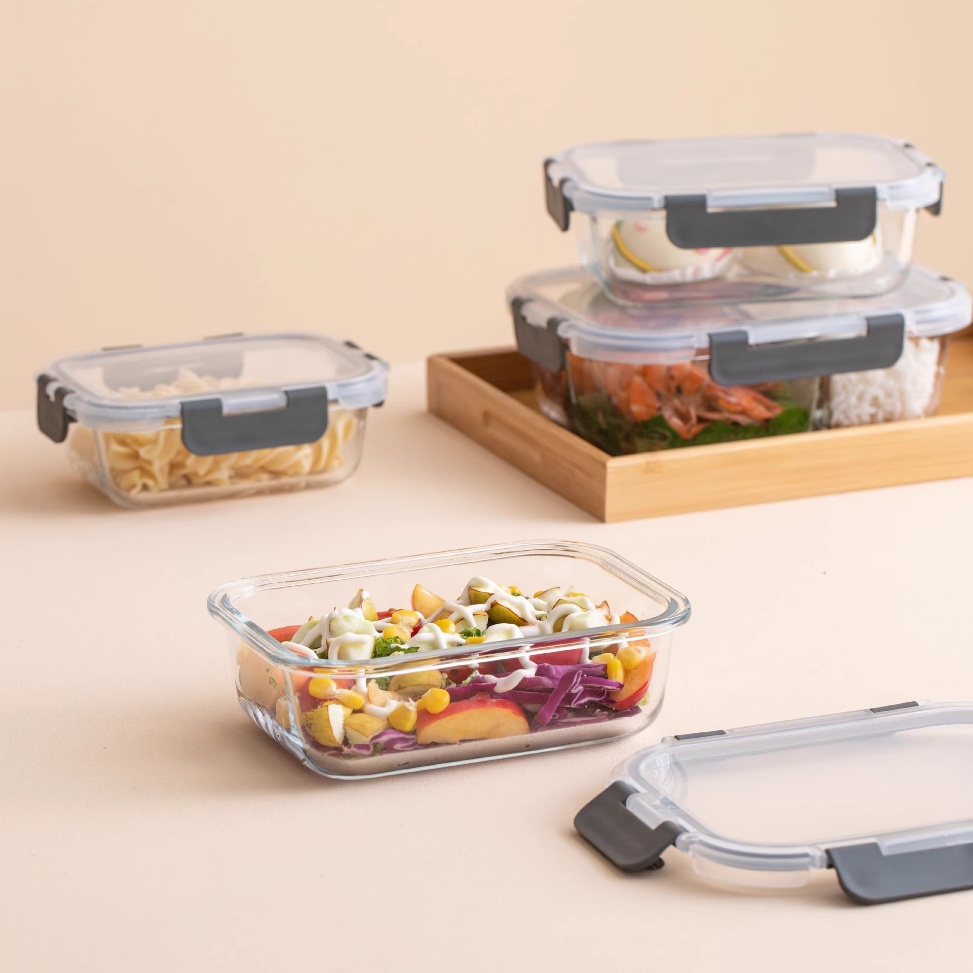 Caja de almuerzo de vidrio transfronteriza, horno de microondas para trabajadores de oficina con arroz y tazón de conservación, lavaplatos, refrigerador, refrigerador