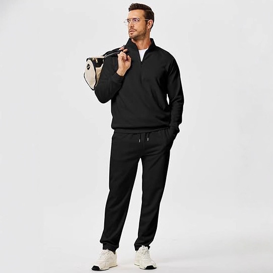 American Quarter Zip-Up Stand Collar Sweatshirt and Sweatpants Set Fashion Sweatshirt Straight Pants Set American Quarter Zip-Up Stand Collar Sweatshirt and Sweatpants Set Fashion Sweatshirt Straight Pants Set