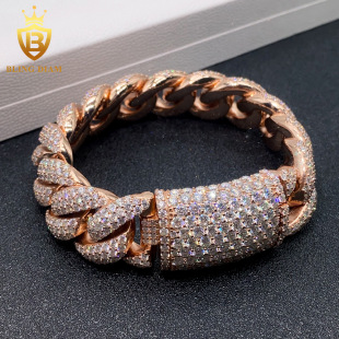 Europe and the United States cross-border hot selling new ladder square 20mmS925 silver set three rows of moissanite Cuban chain necklace bracelet wholesale