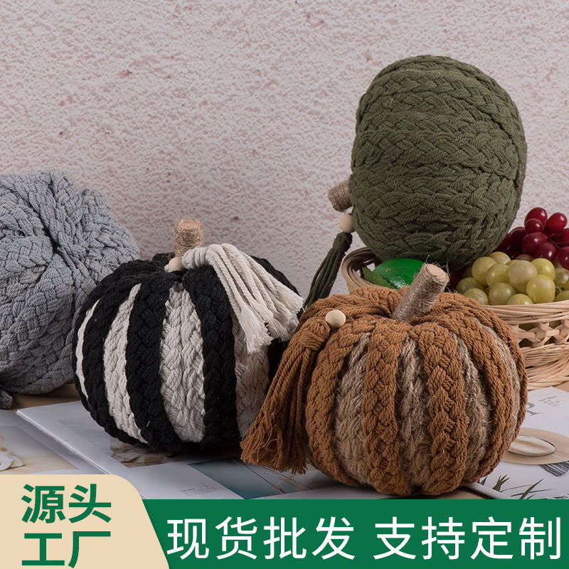 Acción de Gracias Halloween Cuerda de algodón Adornos de mesa de calabaza Festival de la cosecha Adornos tejidos a mano Accesorios de decoración navideña