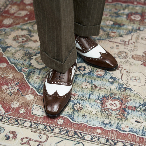 Men's Brogue Carved Splicing Leather Shoes Men's Genuine Leather Formal British Black and White Color Blocking Champagne Oxford Shoes Business