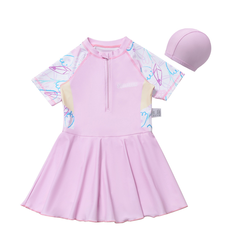 Girls One-piece Skirt Rouge Pink Princess Style Quick-drying Class A Medium And Big Children's Sunscreen Swimsuit_voghion.com