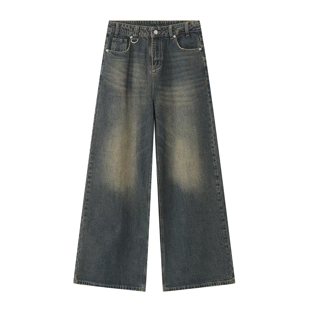 MTLCLOTHES Hombres| Nuevos productos de otoño rectos estadounidenses de piernas anchas de molienda blanca lavado super jeans sueltos