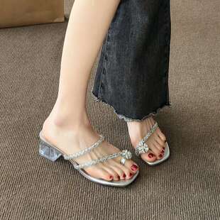 High-Heeled Sandals for Women's Summer Outer Wear 2025 New Fashion and Versatile with Skirts, Beautiful Thick-Heeled Flip-Flops
