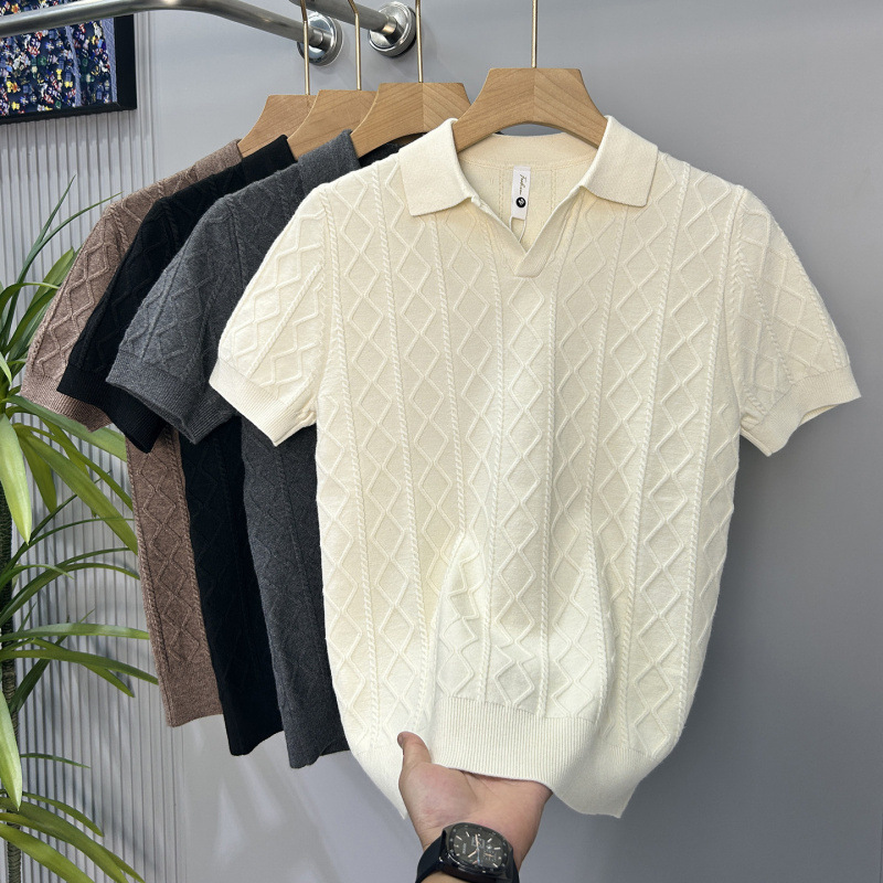 Knitted Polo Shirt with Lapel, Short-Sleeved Men's Style, 2026 New Model, High-End, Stylish, Cool, Collared Summer T-Shirt for Men, Half-Sleeve Knitted Polo Shirt with Lapel, Short-Sleeved Men's Style, 2026 New Model, High-End, Stylish, Cool, Collared Summer T-Shirt for Men, Half-Sleeve