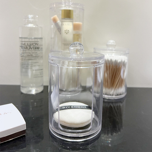 Double-layer circular acrylic box cotton swab box cross-border transparent desktop cotton pad storage box dust cover