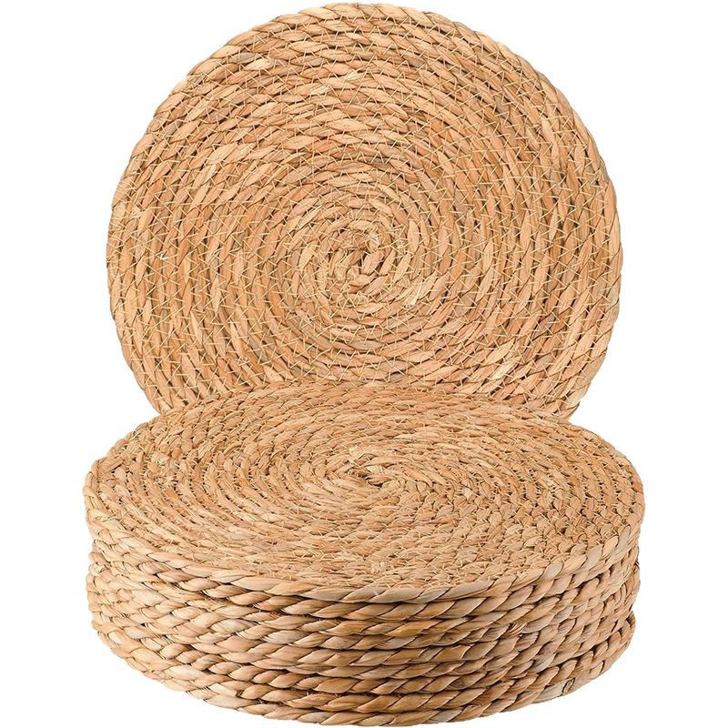 Venta caliente de Amazon manteles individuales de paja, posavasos de paja, almohadillas de aislamiento térmico, almohadillas de olla de arena tejidas con paja para la decoración de la mesa