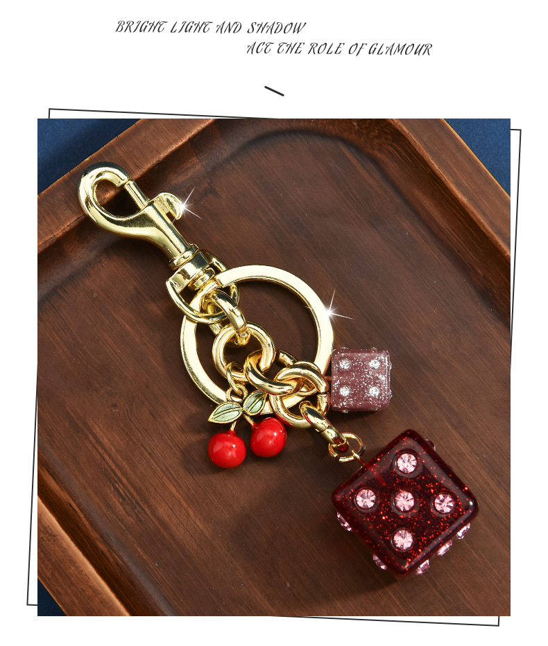 Holiday, Daily Occasion Alloy, Resin Material 1 Piece Alloy Resin Cherry Fruit Dice Spring Ring Trigger Clasp Closure Bag Charms