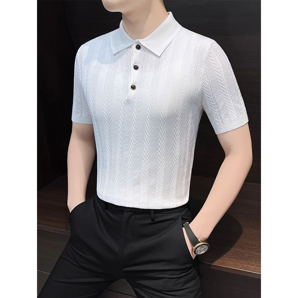 Polo camiseta de punto camiseta de manga corta hombre hueso de pescado estampado antiguo viento delgado camiseta de hielo seda de verano fábrica transfronteriza al por mayor