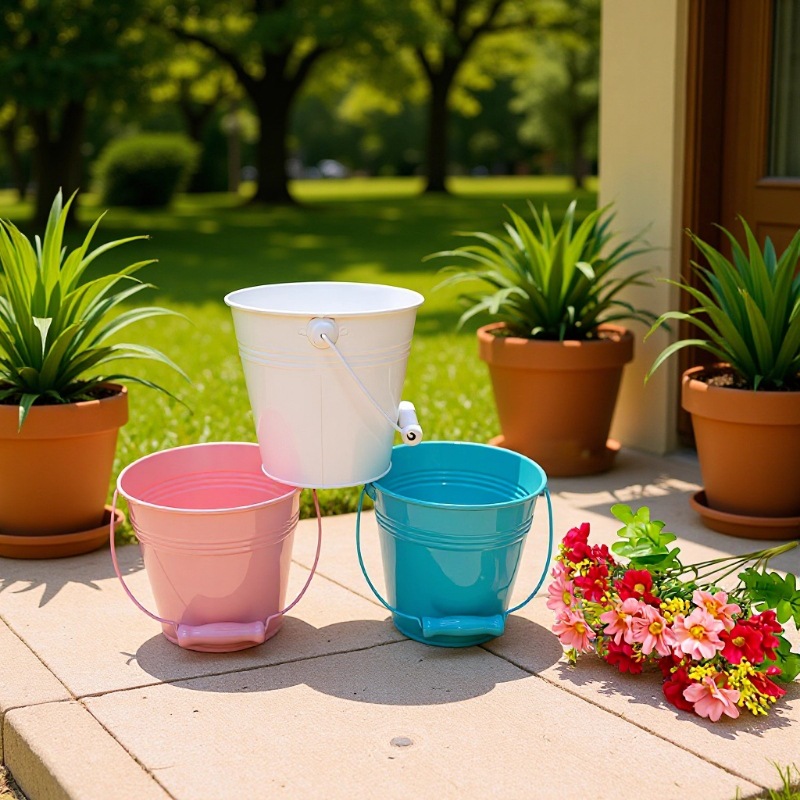 Candy-Colored Small Iron Bucket, Pastoral Retro Distressed Milk Jug Vase, American-Style Tin Flower Arrangement Bucket, Iron Art Flower Pot for Green Plants