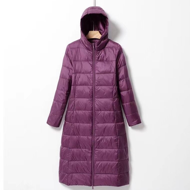 Transfronterizo otoño y invierno nuevo chaqueta de pluma ligera para mujeres largas rodillas alargadas con capuzas delgada chaqueta coreana