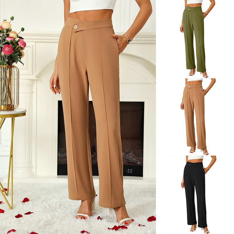 Cross-border European and American New Women's High Waist Slimming Cross Button Fashionable Elegant Flare Pants Straight Wide Leg Pants Women